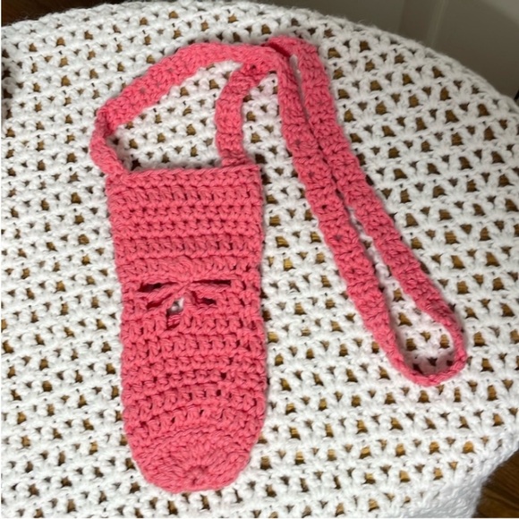 Handmade Water Bottle Tote Bag Cotton Crossbody Crochet Coral Dragonfly Present - Picture 5 of 17